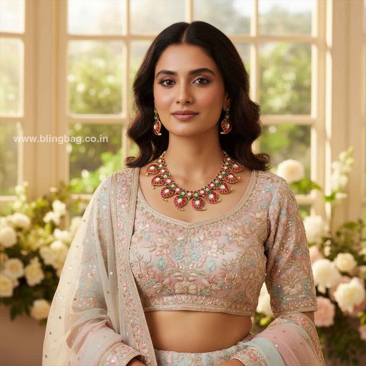 Multicolor Shanamie Jadau Jewellery Set- New Arrival