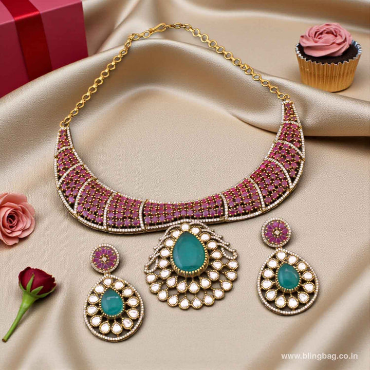 Multicolor Vikhani Hasli Victorian Jewellery Set- New Arrivals