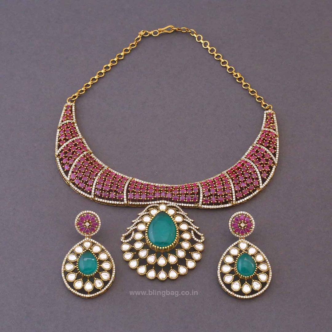 Multicolor Vikhani Hasli Victorian Jewellery Set- New Arrivals