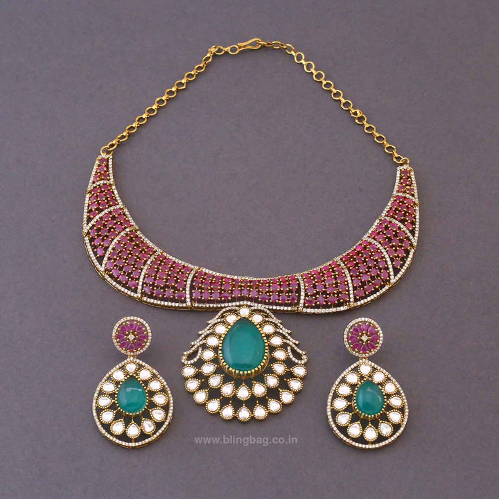Multicolor Vikhani Hasli Victorian Jewellery Set- New Arrivals