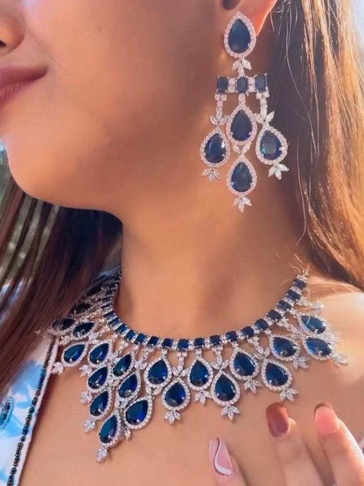 Navy Frieda Zirconia Jewellery Set