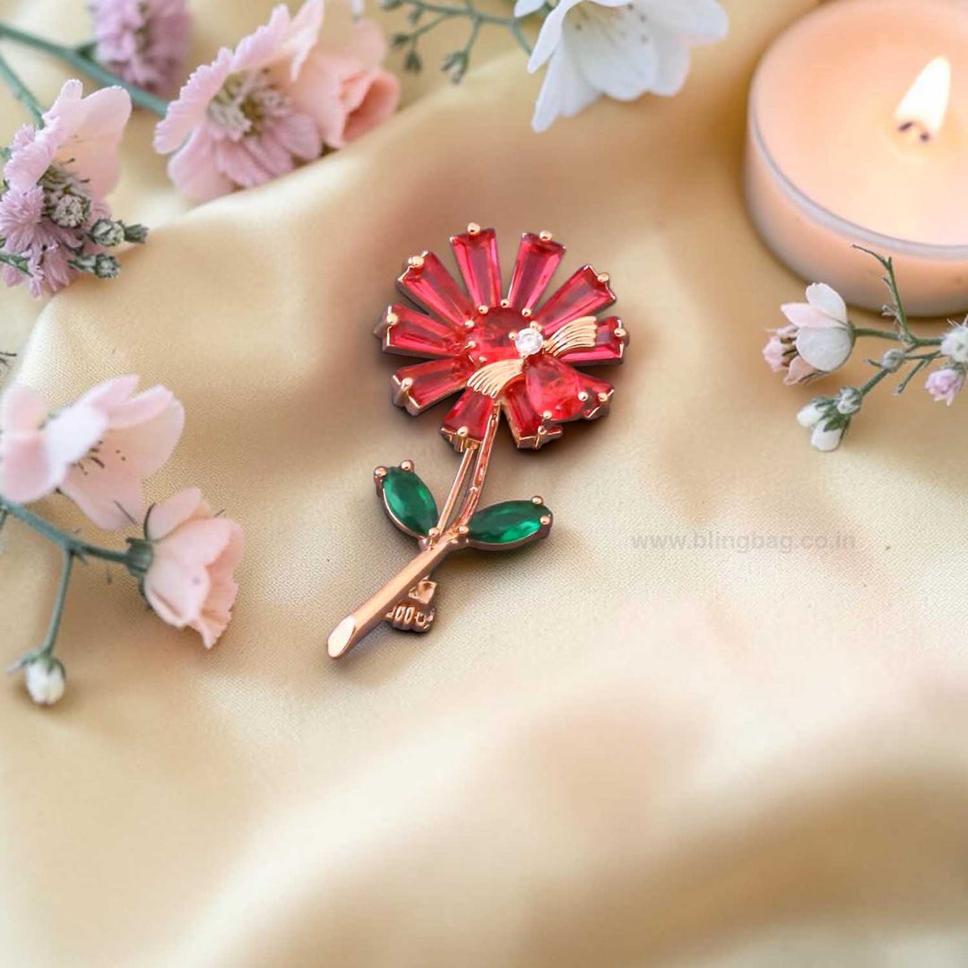 Pink Amber Floral Brooch