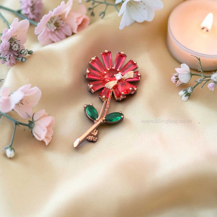 Pink Amber Floral Brooch