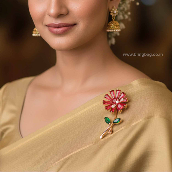 Pink Amber Floral Brooch