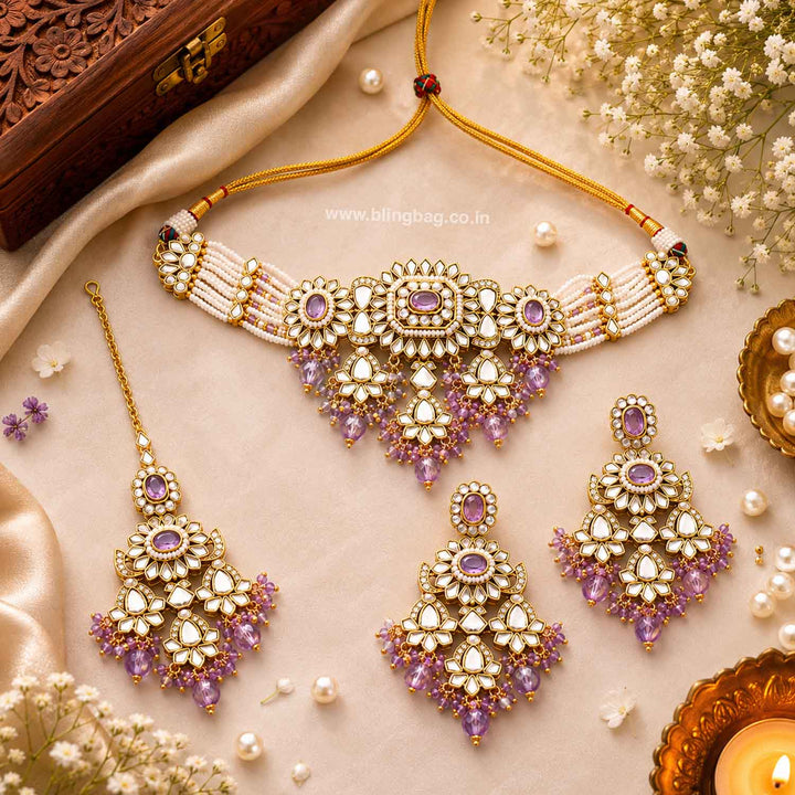Purple Dayanita Kundan Jewellery Set