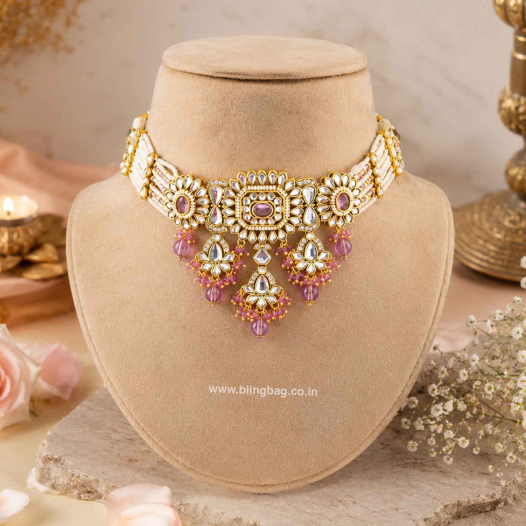Purple Dayanita Kundan Jewellery Set