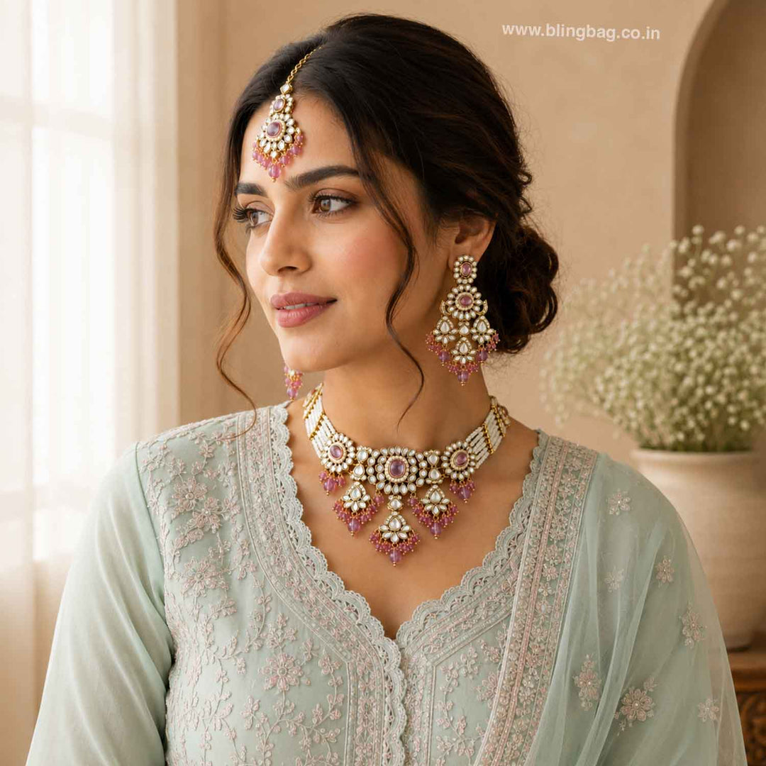 Purple Dayanita Kundan Jewellery Set