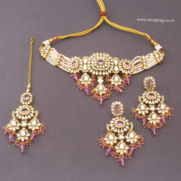 Purple Dayanita Kundan Jewellery Set