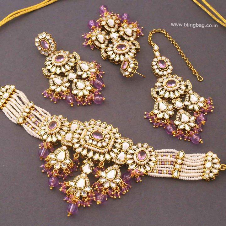 Purple Dayanita Kundan Jewellery Set