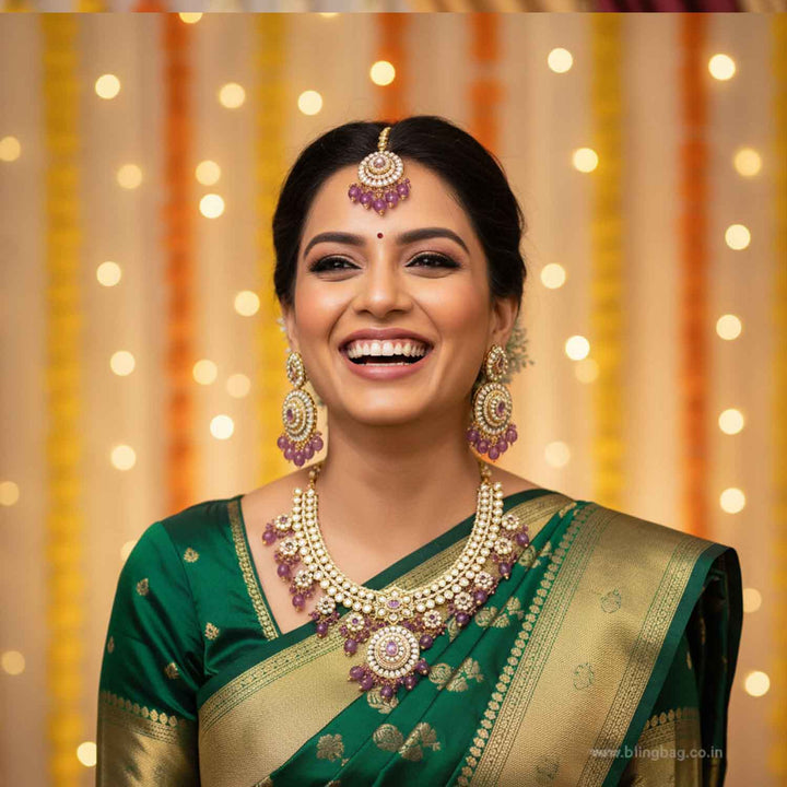 Purple Grishma Kundan Jewellery Set
