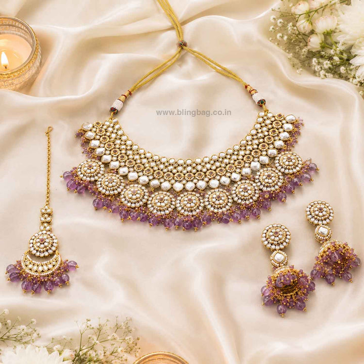 Purple Naisha Kundan Jewellery Set