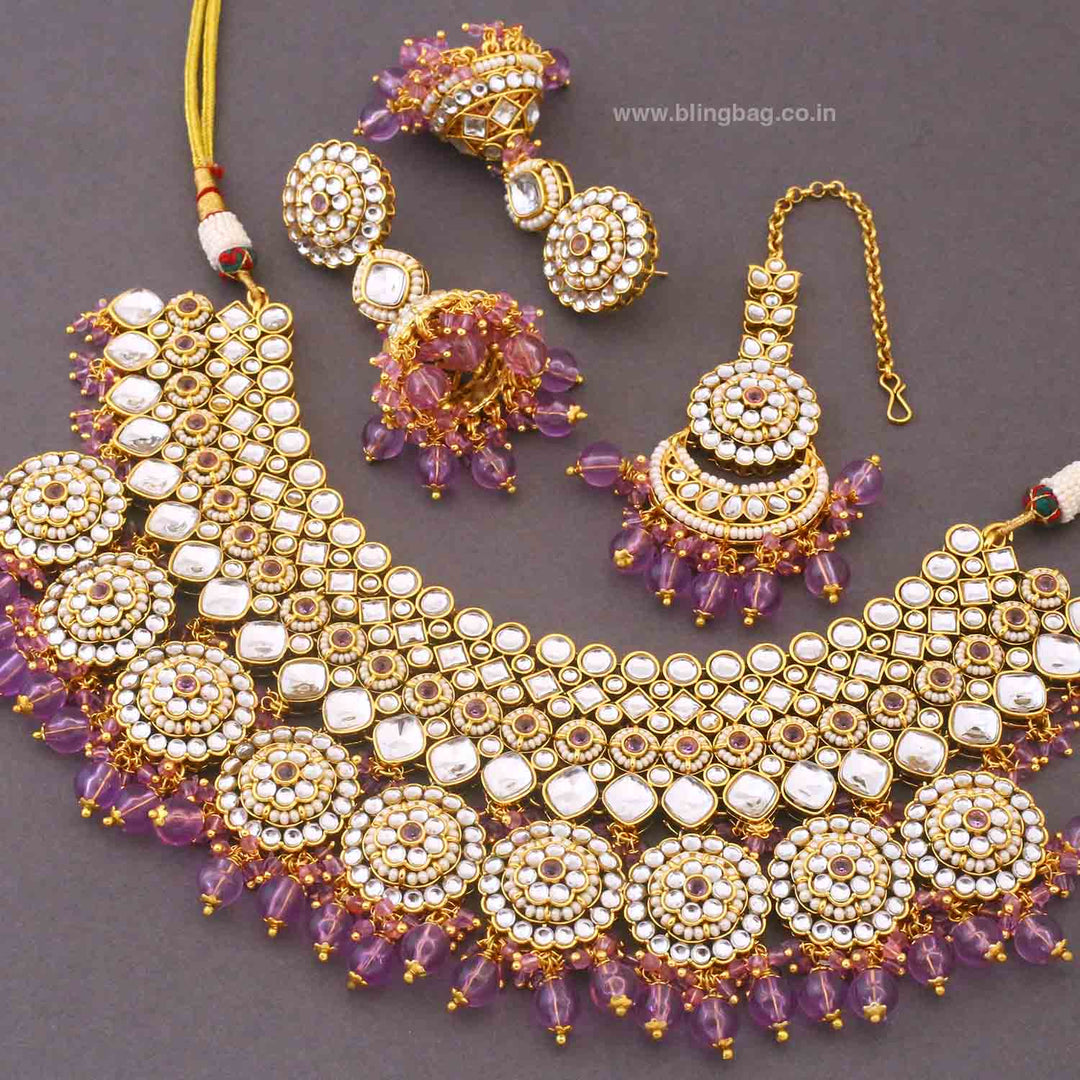 Purple Naisha Kundan Jewellery Set