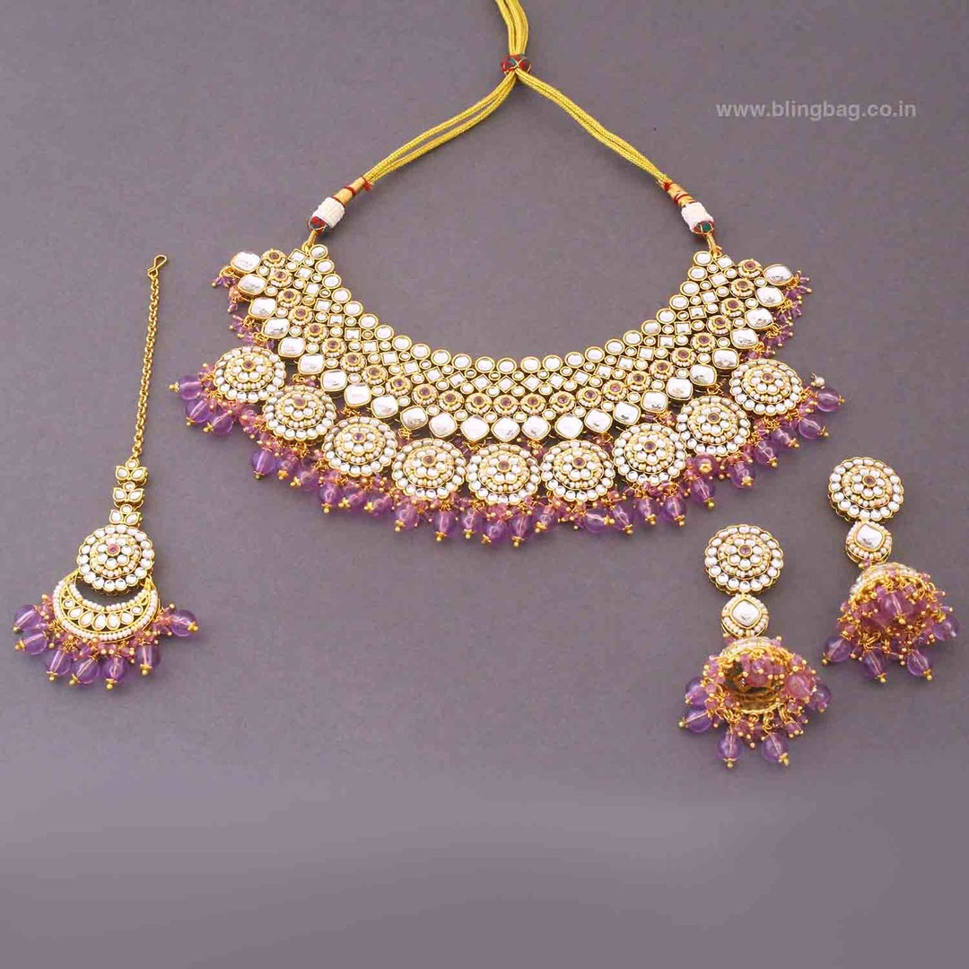 Purple Naisha Kundan Jewellery Set