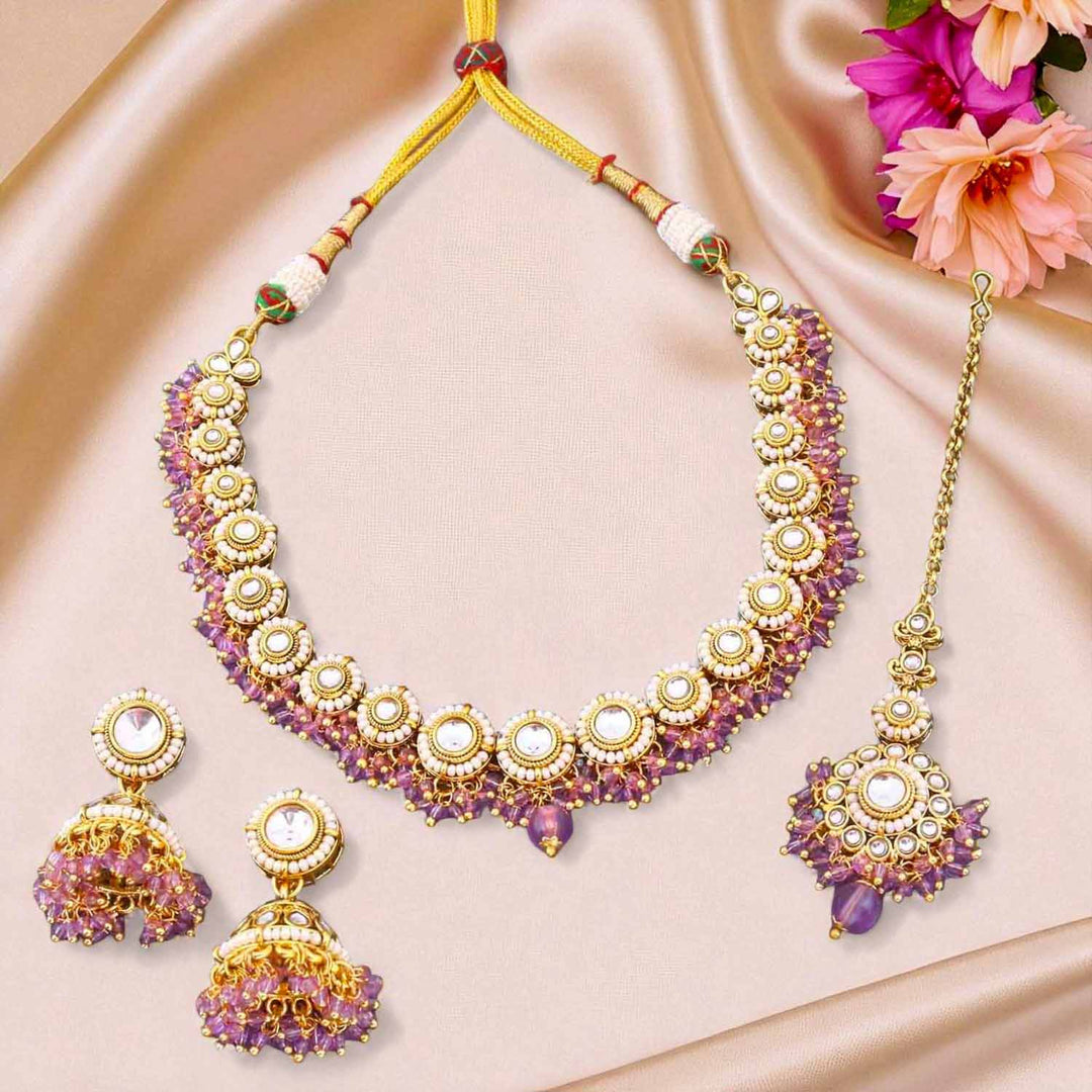 Purple Rashmie Kundan Jewellery Set
