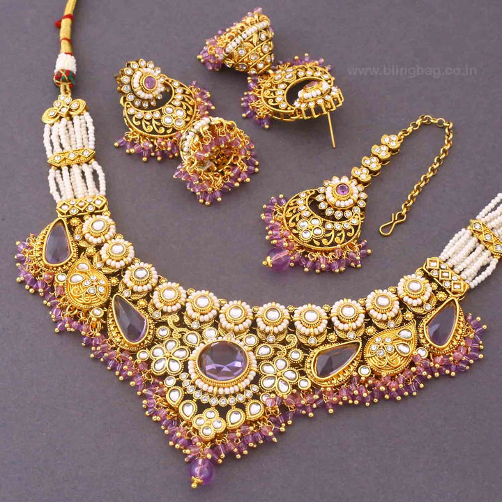 Purple Selvi Kundan Jewellery Set