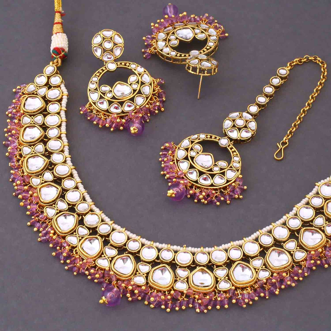 Purple Vinitha Kundan Jewellery Set
