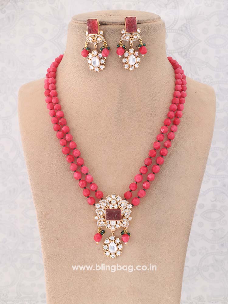 Red Dabira Kundan Jewellery Set