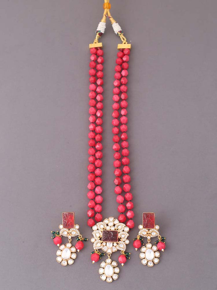 Red Dabira Kundan Jewellery Set