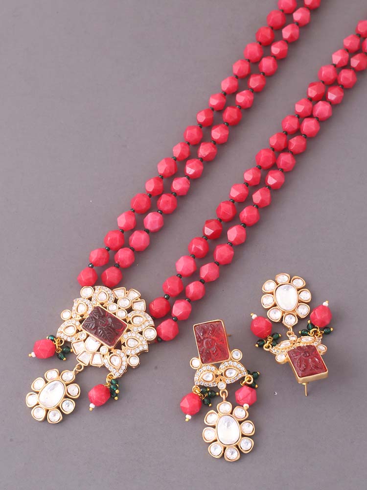 Red Dabira Kundan Jewellery Set