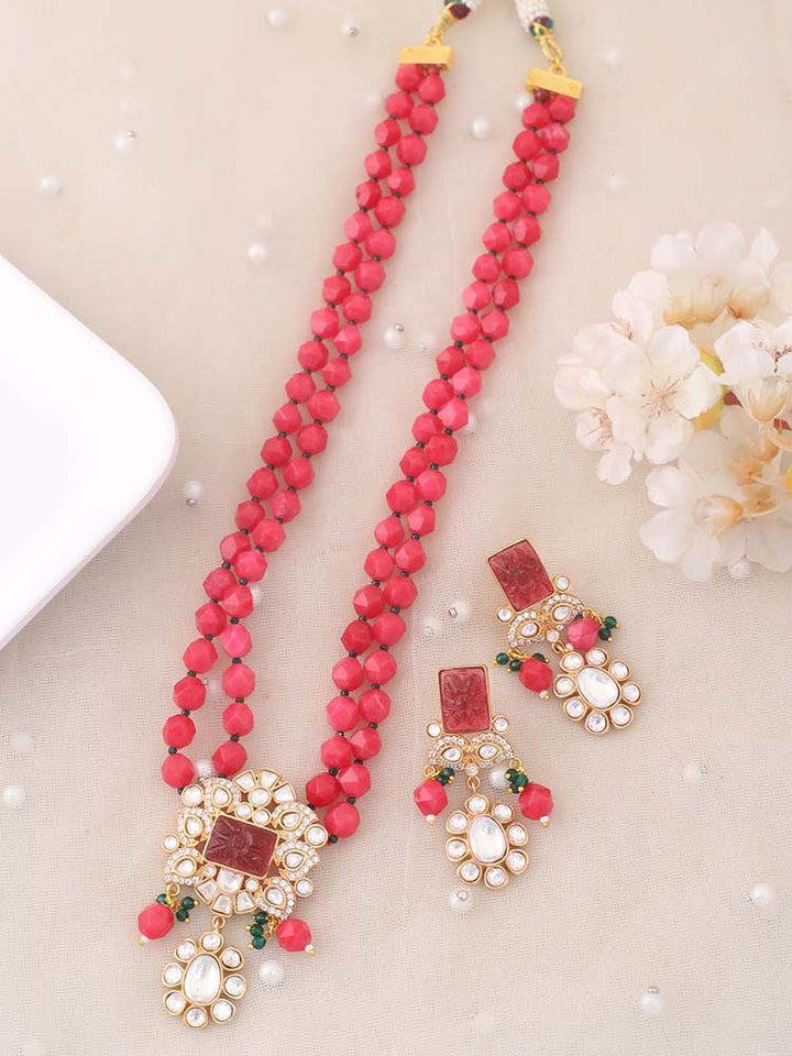 Red Dabira Kundan Jewellery Set