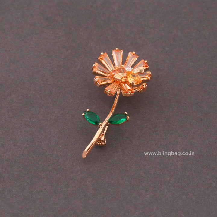 Rose Gold Amber Floral Brooch