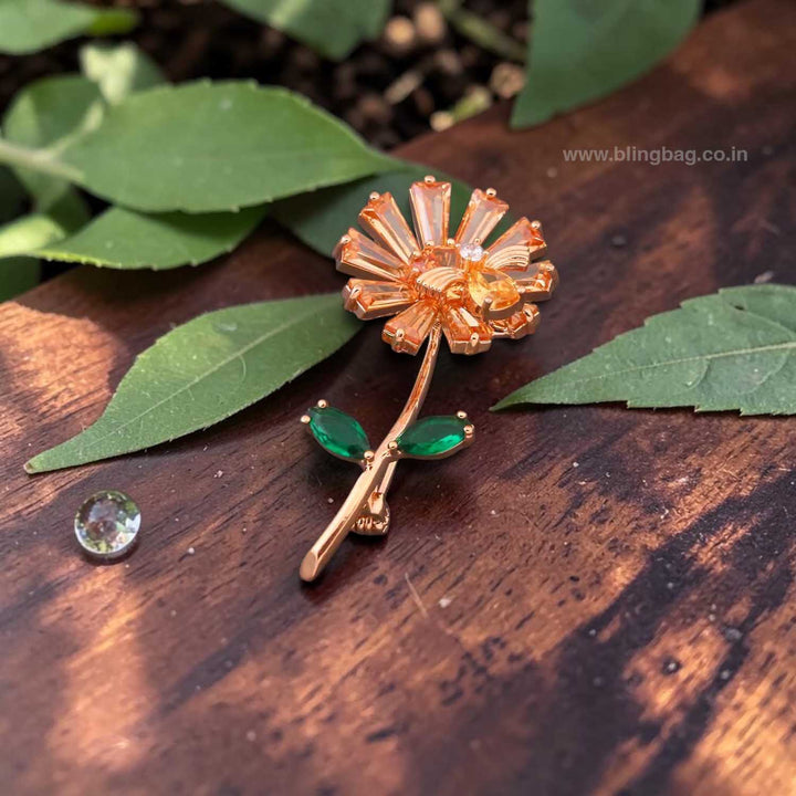Rose Gold Amber Floral Brooch