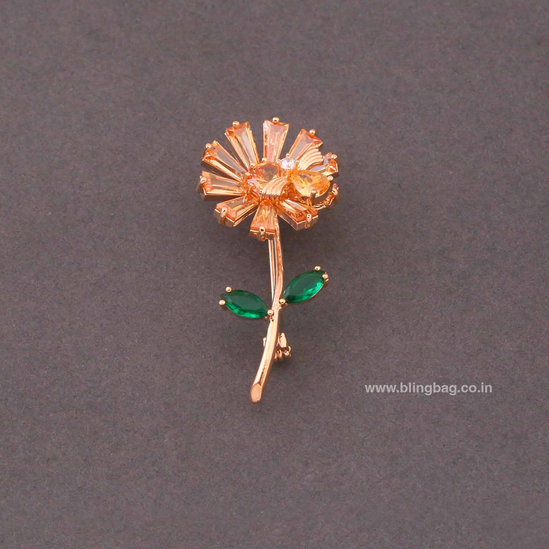 Rose Gold Amber Floral Brooch