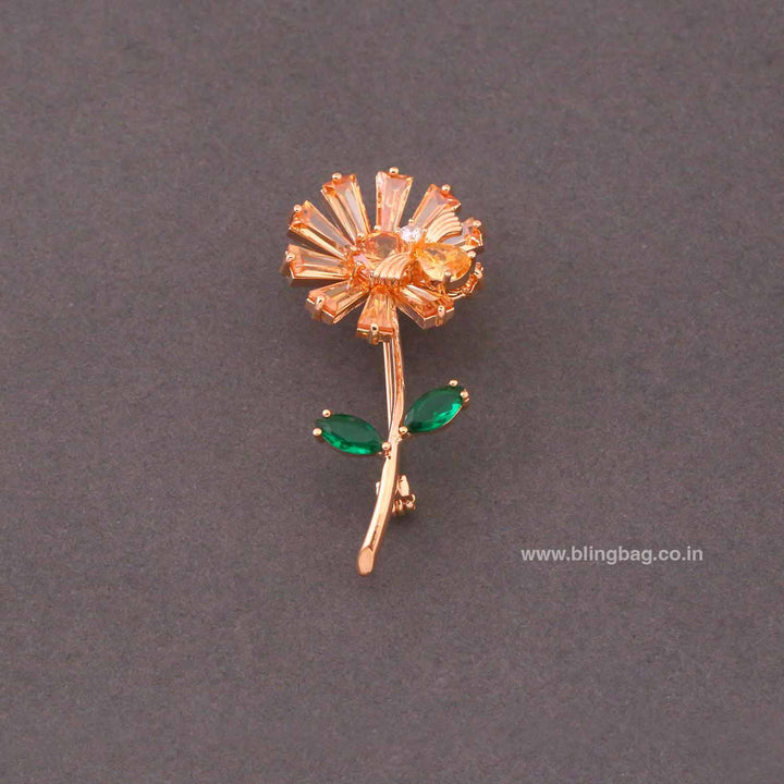 Rose Gold Amber Floral Brooch