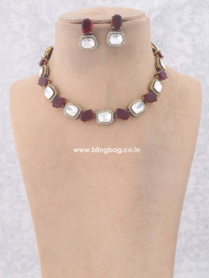 Maroon Aahana Zirconia Jewellery Set