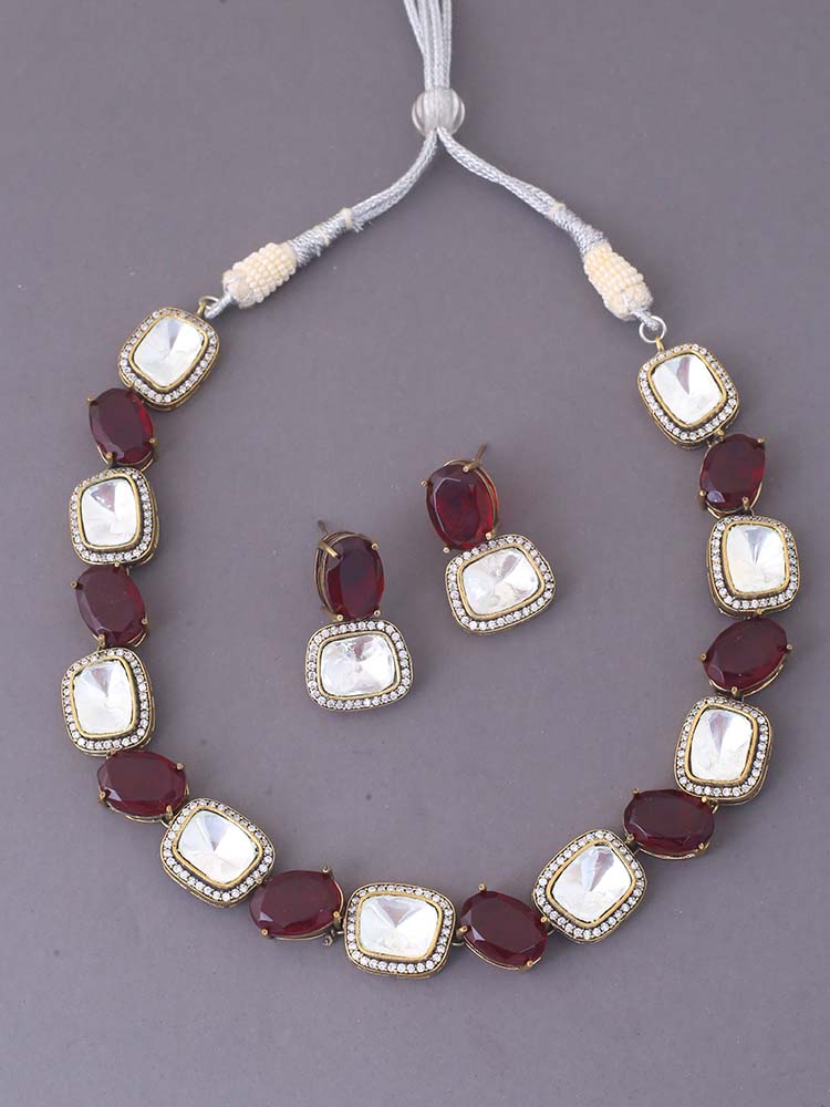 Maroon Aahana Zirconia Jewellery Set
