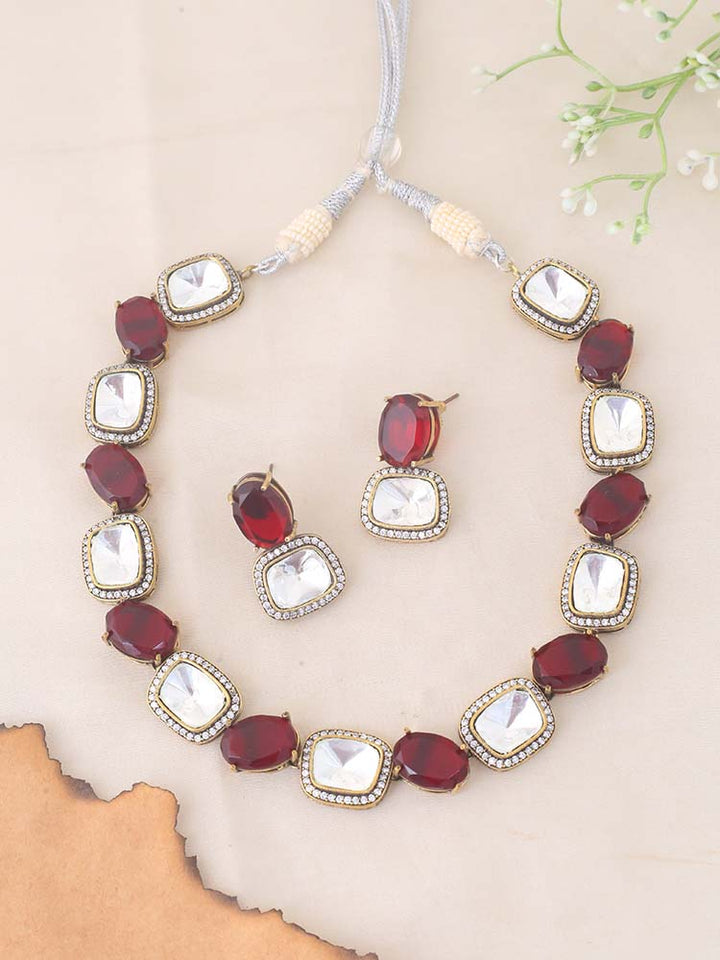 Maroon Aahana Zirconia Jewellery Set