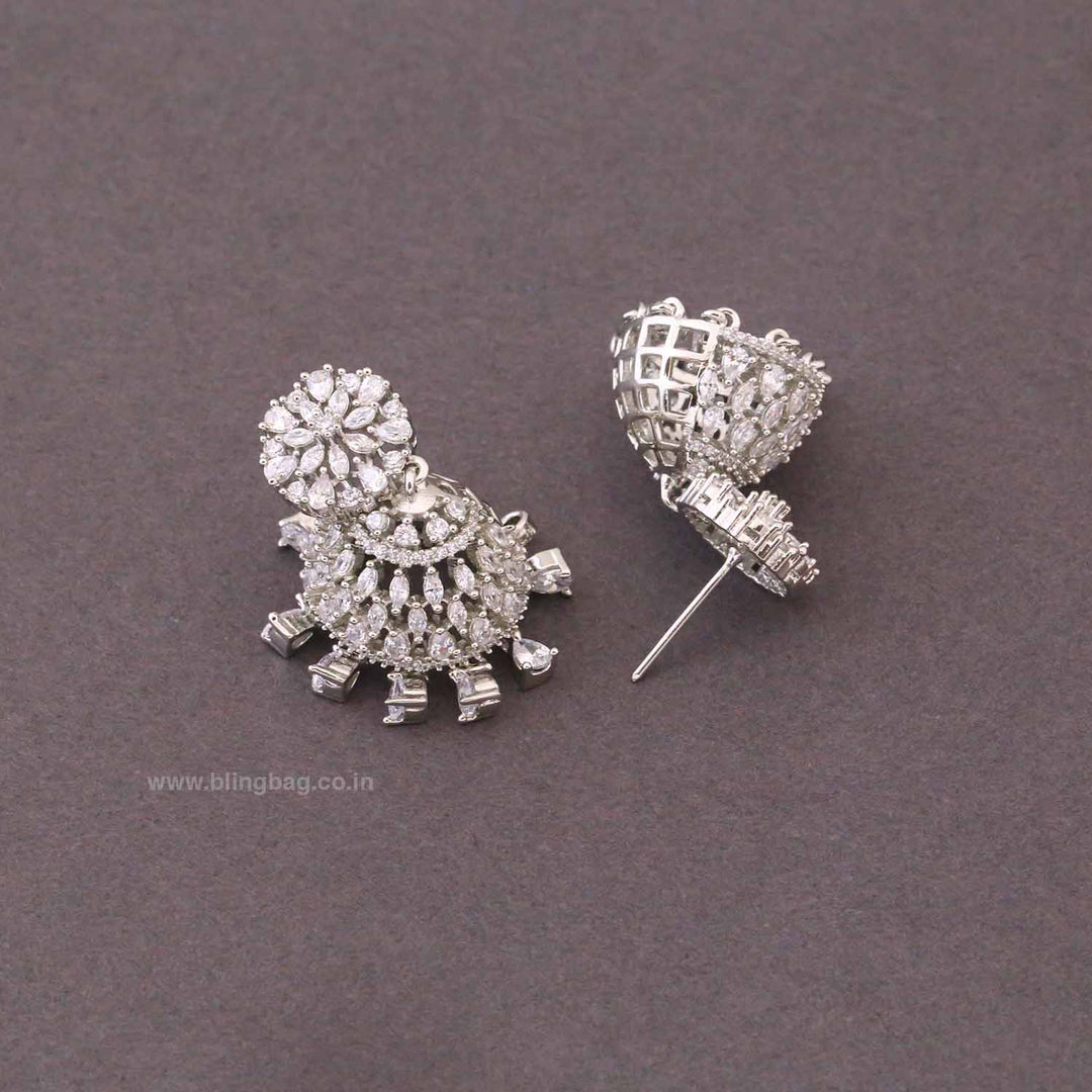 Silver Heipe Zirconia Jhumkis
