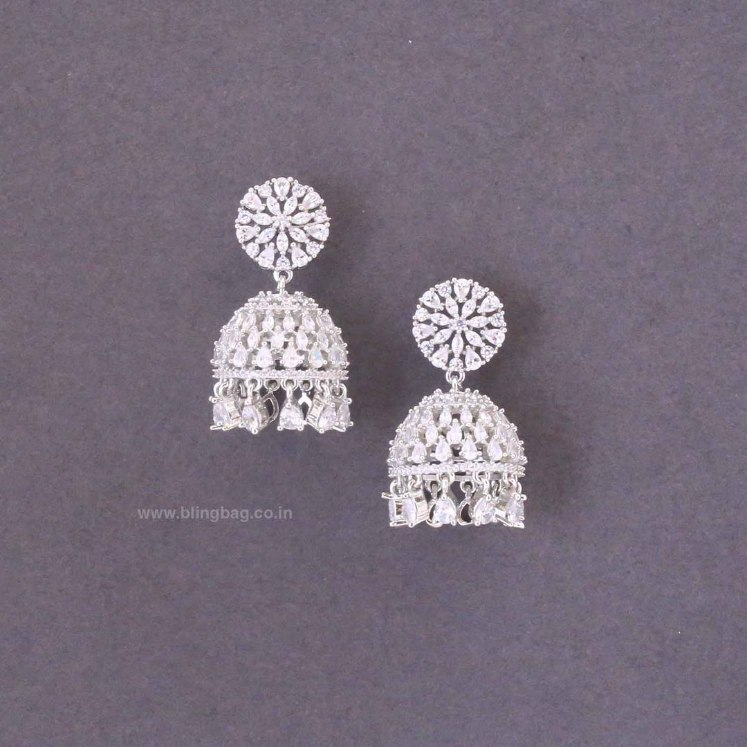 Silver Heipe Zirconia Jhumkis