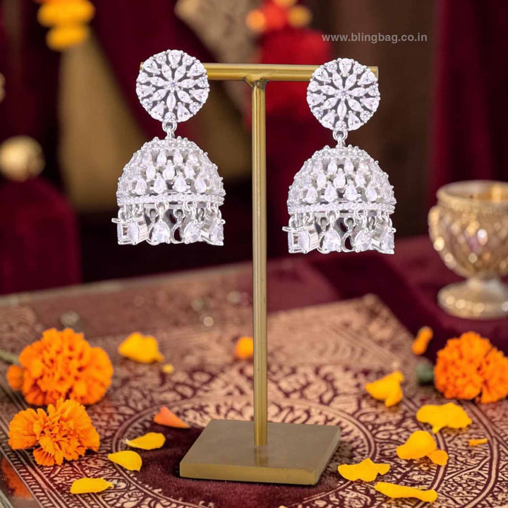 Silver Heipe Zirconia Jhumkis