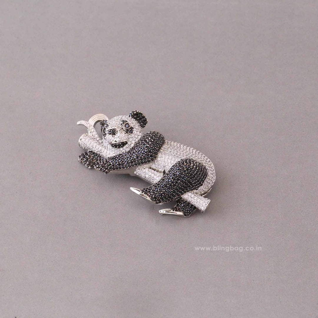 Silver Panda Brooch