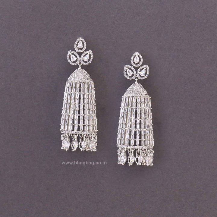 Silver Valentinae Zirconia Jhumkis