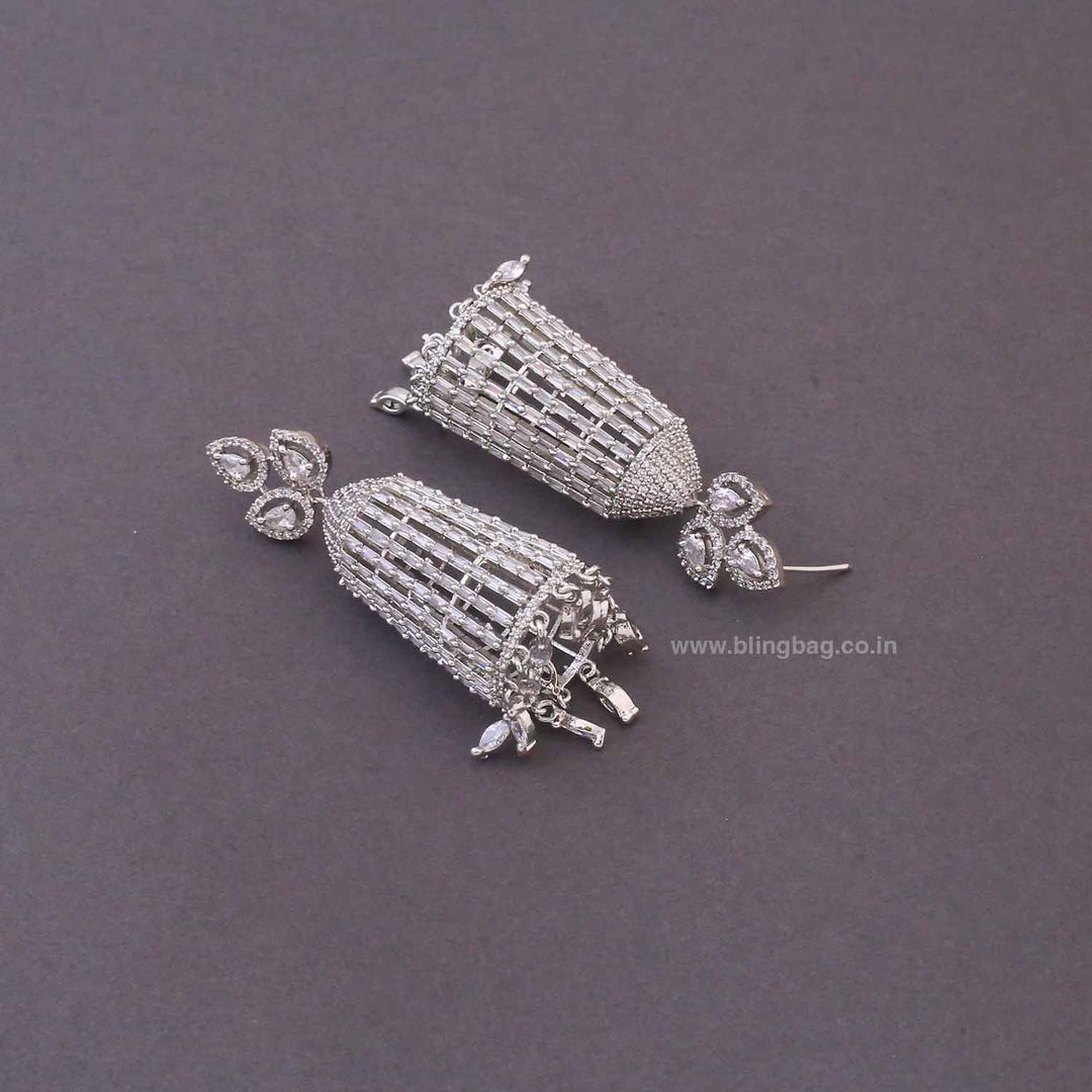 Silver Valentinae Zirconia Jhumkis