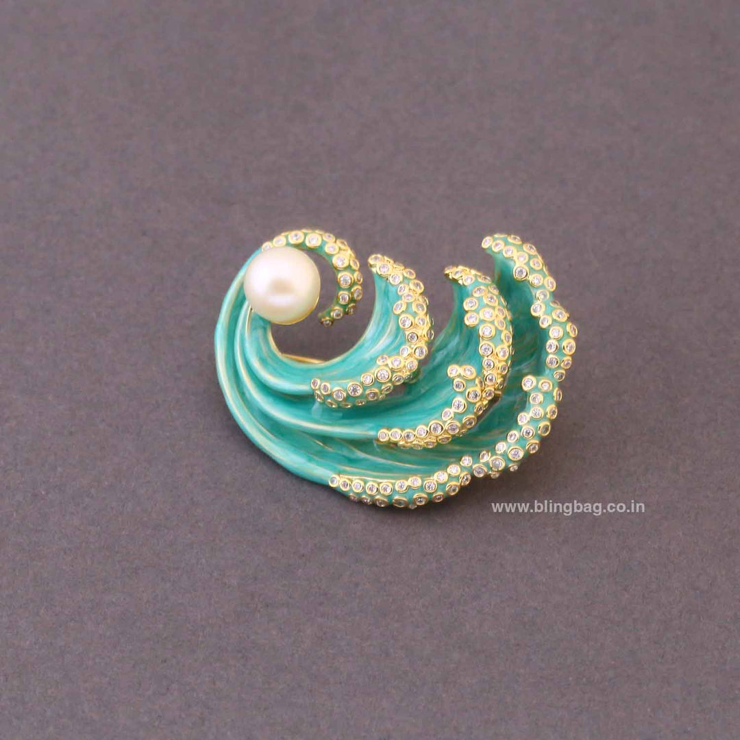 Turquoise Ocean Wave Brooch