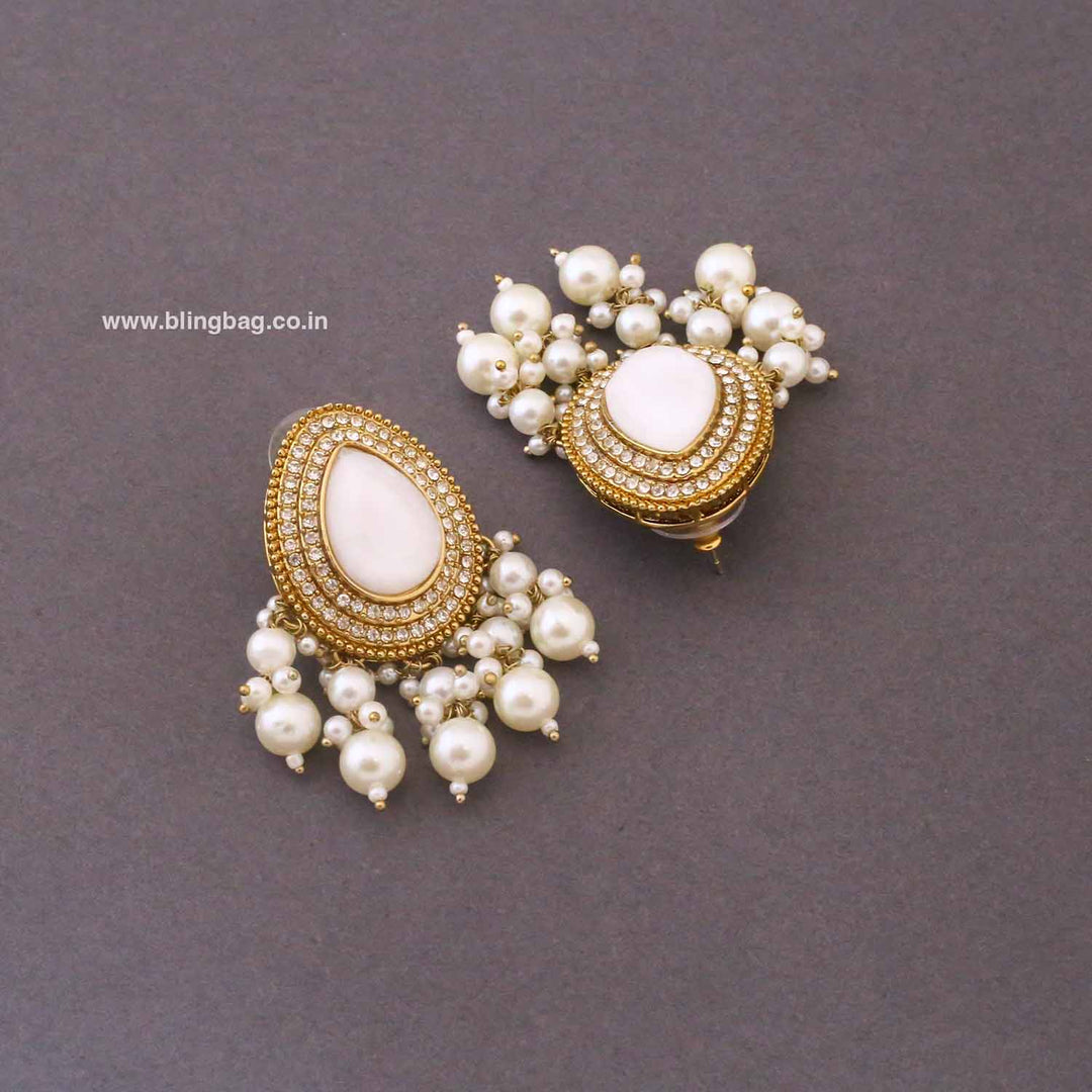 White Aanchal Danglers