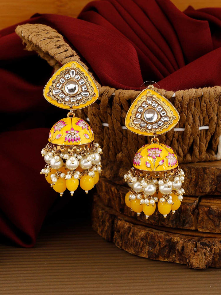earrings - Bling Bag Lemon Rangeeli Designer Jhumkis