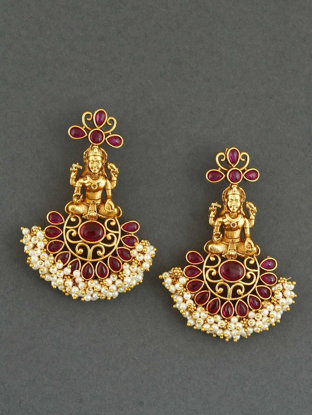 earrings - Bling Bag Ruby Padmini Gold Plated Pearl Earrings
