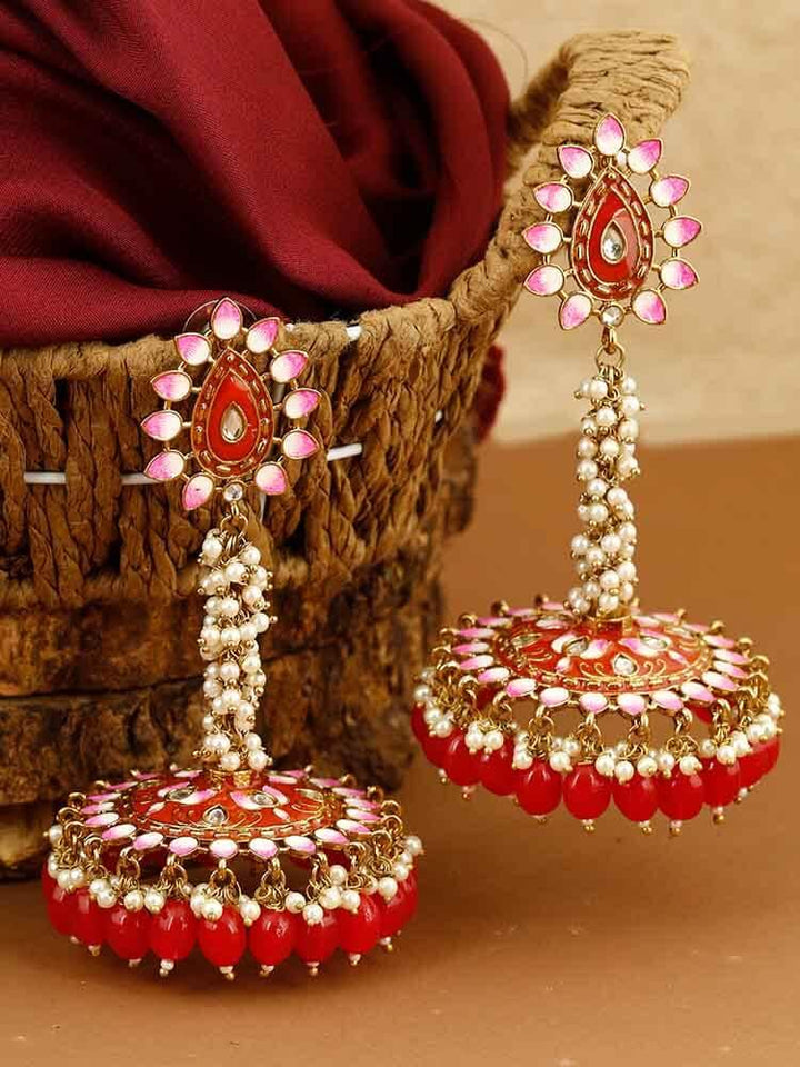 earrings - Bling Bag Red Jacki Jhumki Earrings