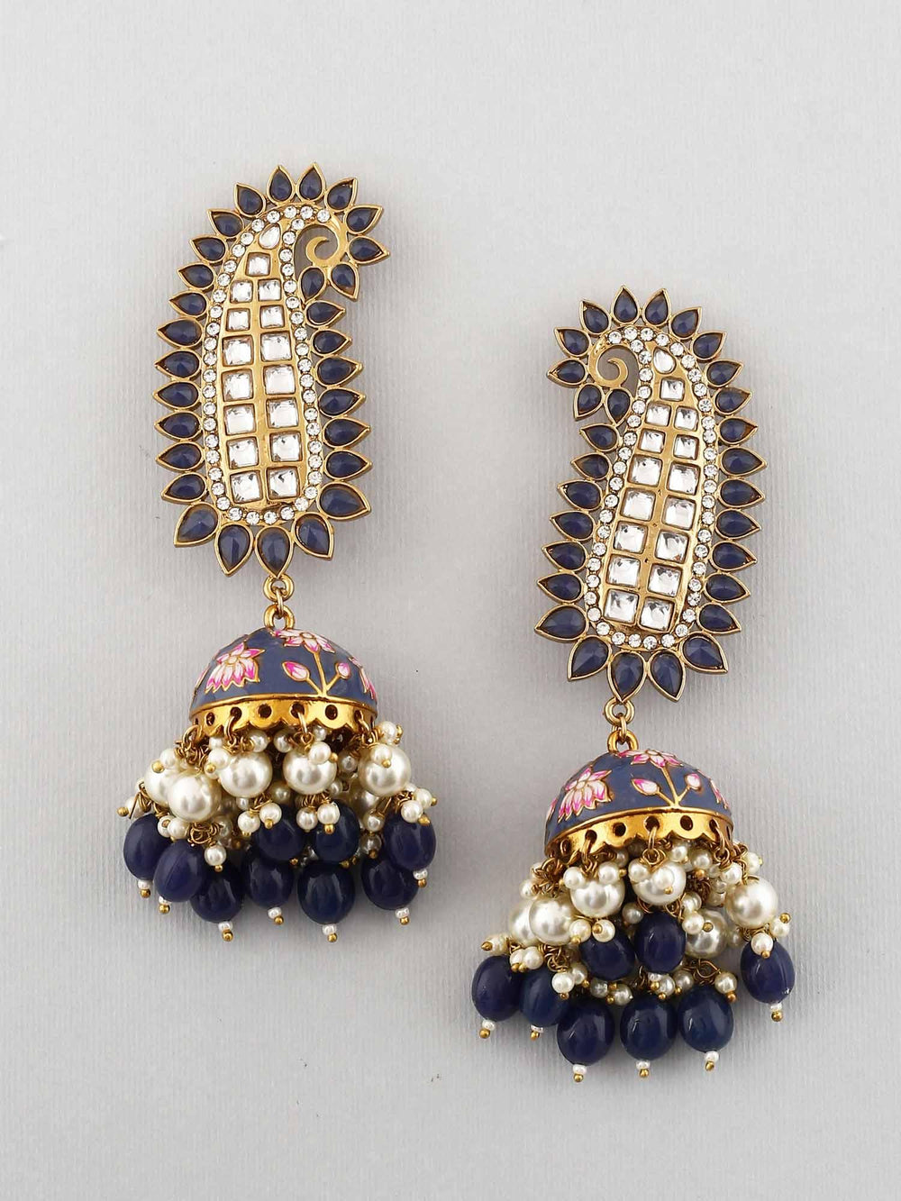 earrings - Bling Bag Navy Kaashi Designer Jhumkis