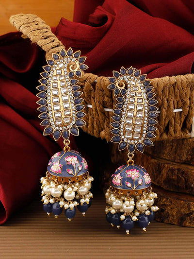 earrings - Bling Bag Navy Kaashi Designer Jhumkis