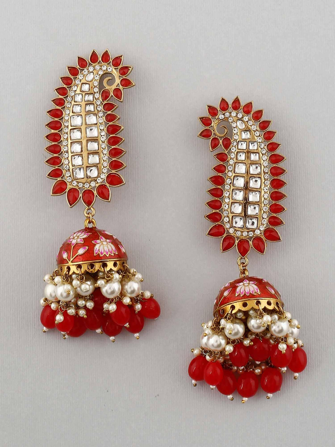 earrings - Bling Bag Red Kaashi Designer Jhumkis