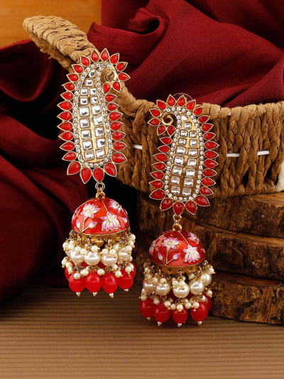 earrings - Bling Bag Red Kaashi Designer Jhumkis