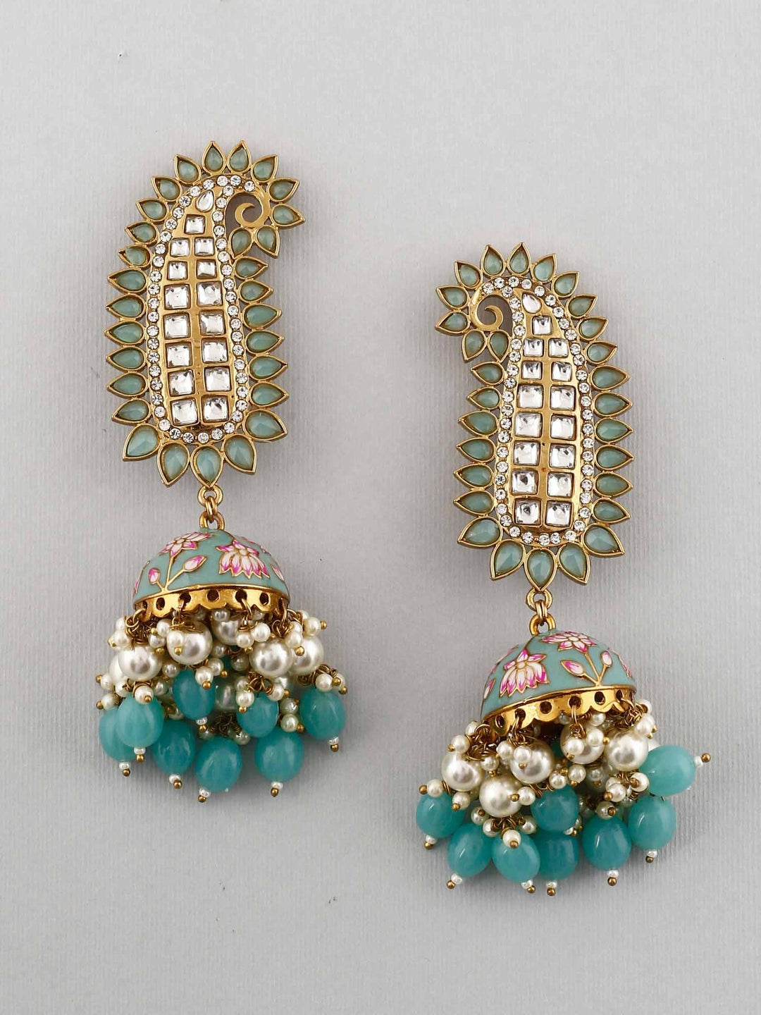 earrings - Bling Bag Turquoise Kaashi Designer Jhumkis