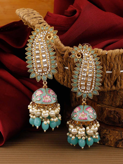 earrings - Bling Bag Turquoise Kaashi Designer Jhumkis