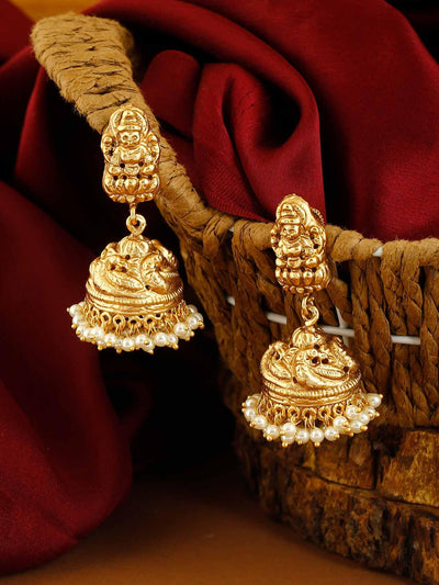 earrings - Bling Bag Shuchi Golden Plated Pearl Jhumki