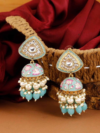 earrings - Bling Bag Turquoise Rangeeli Designer Jhumkis